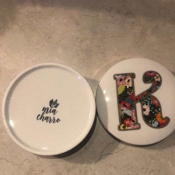 Trinket box Mia Charro  Porcelain letter K floral design 4.25" - Picture 5 of 5